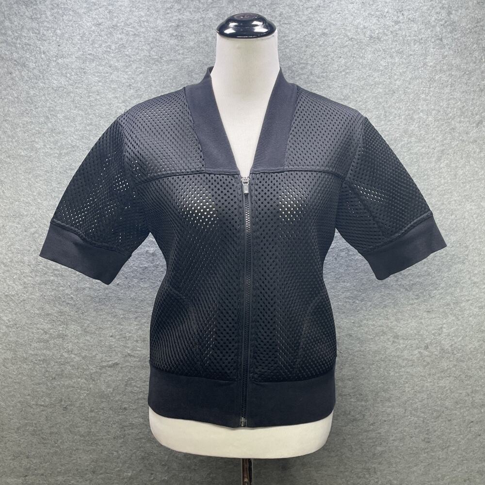Fabletics Black Mesh Zip Up Activewear Jacket Womens M Short Slv Gym Athleisure